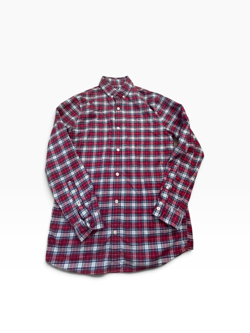 Vineyard Vines Boys Red Navy Plaid Cotton Button Down Shirt L